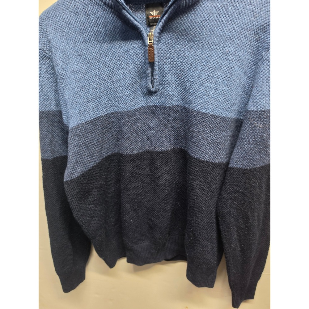 Dockers Mens Quarter Zip Sweater Blue Color Block Textured Knit Pullover Medium